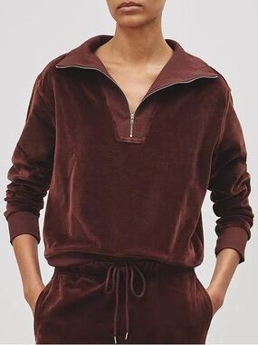 Nili Lotan Bentley Velour Quarter Zip Sweatshirt